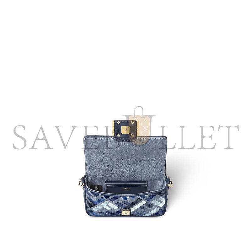 F**di baguette mini blue canvas bag with ff embroidery 8bs017av11f1laz (19.5*11*5cm)